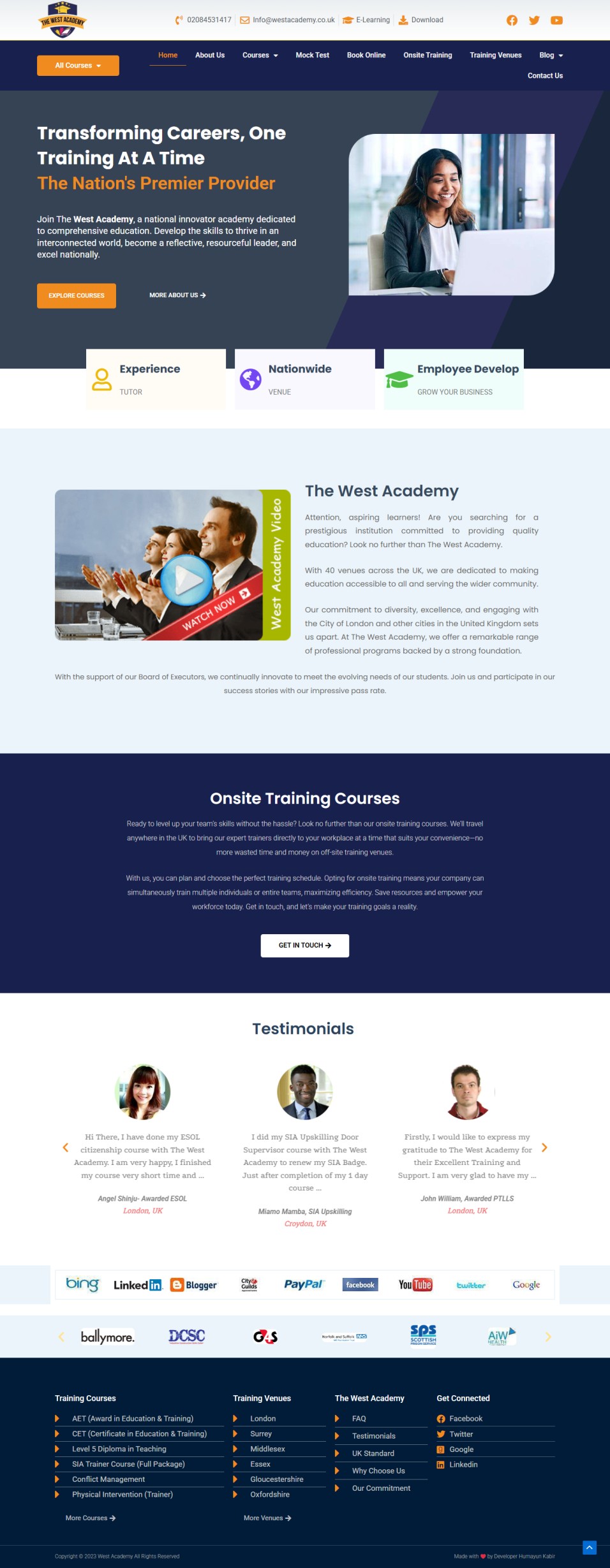 westacademy website for portfolio